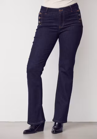 Como flare button jeans unwashed denim