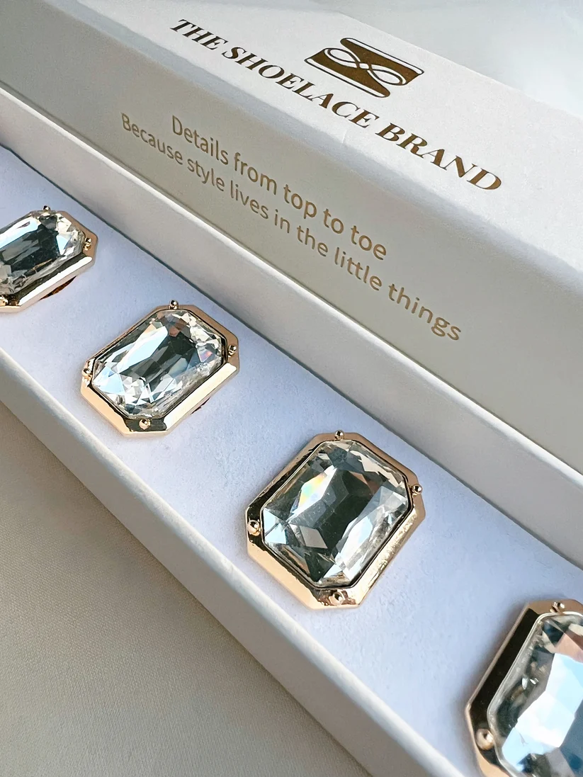 Knappsmycke rektangel crystel sten guld 6-pack