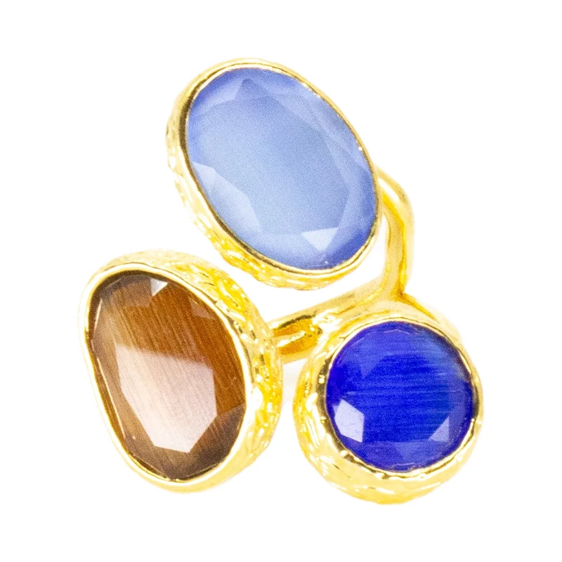 Tripple omikron ring jeans guld