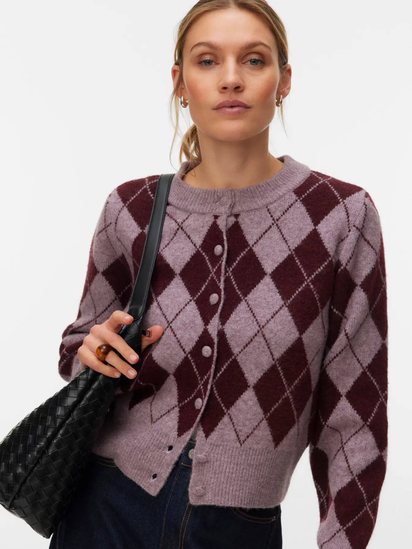 Halo argyle cardigan vinröd