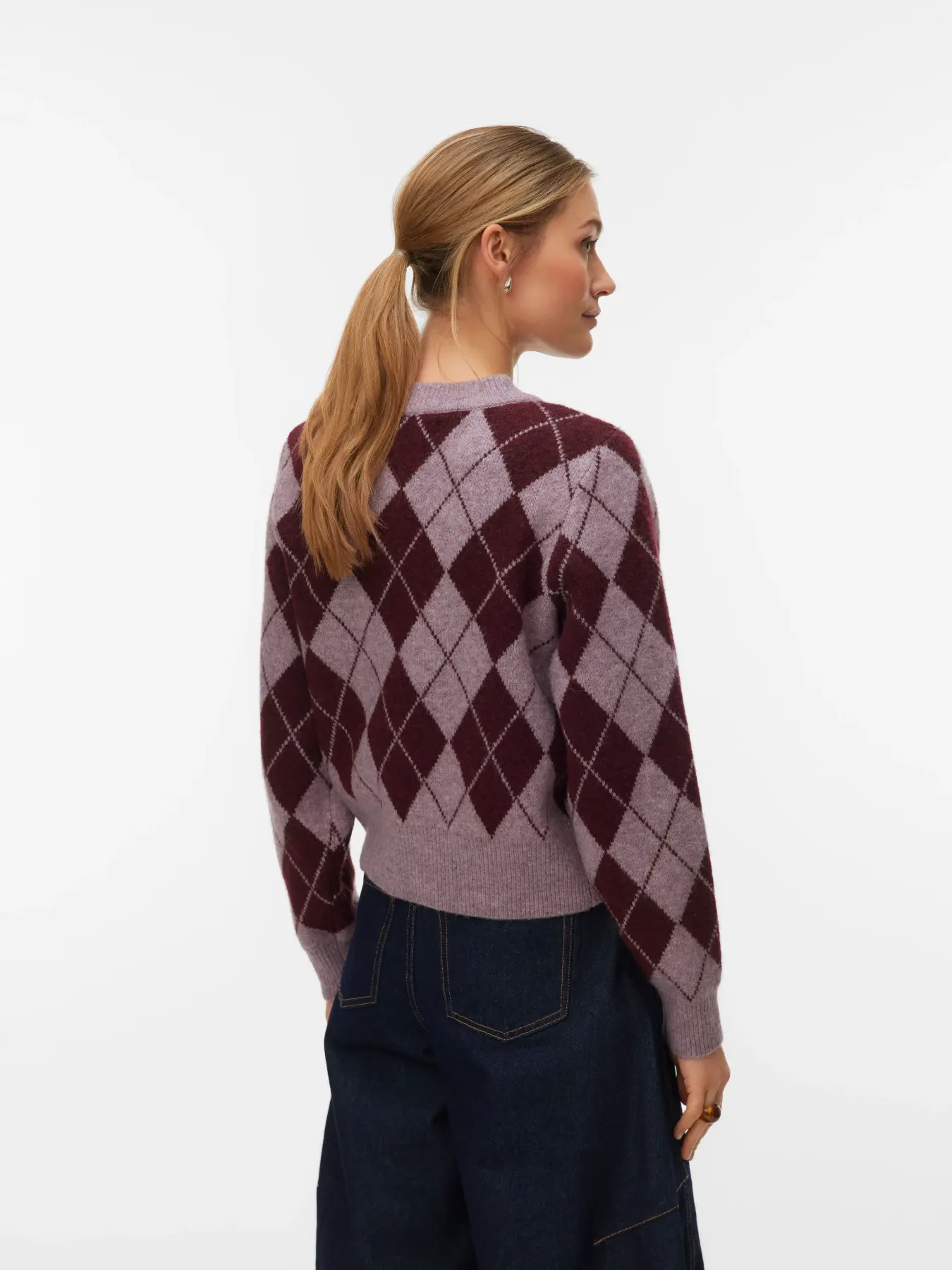Halo argyle cardigan vinröd