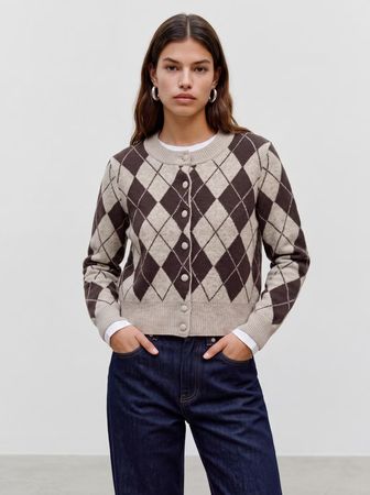 Halo argyle cardigan brun