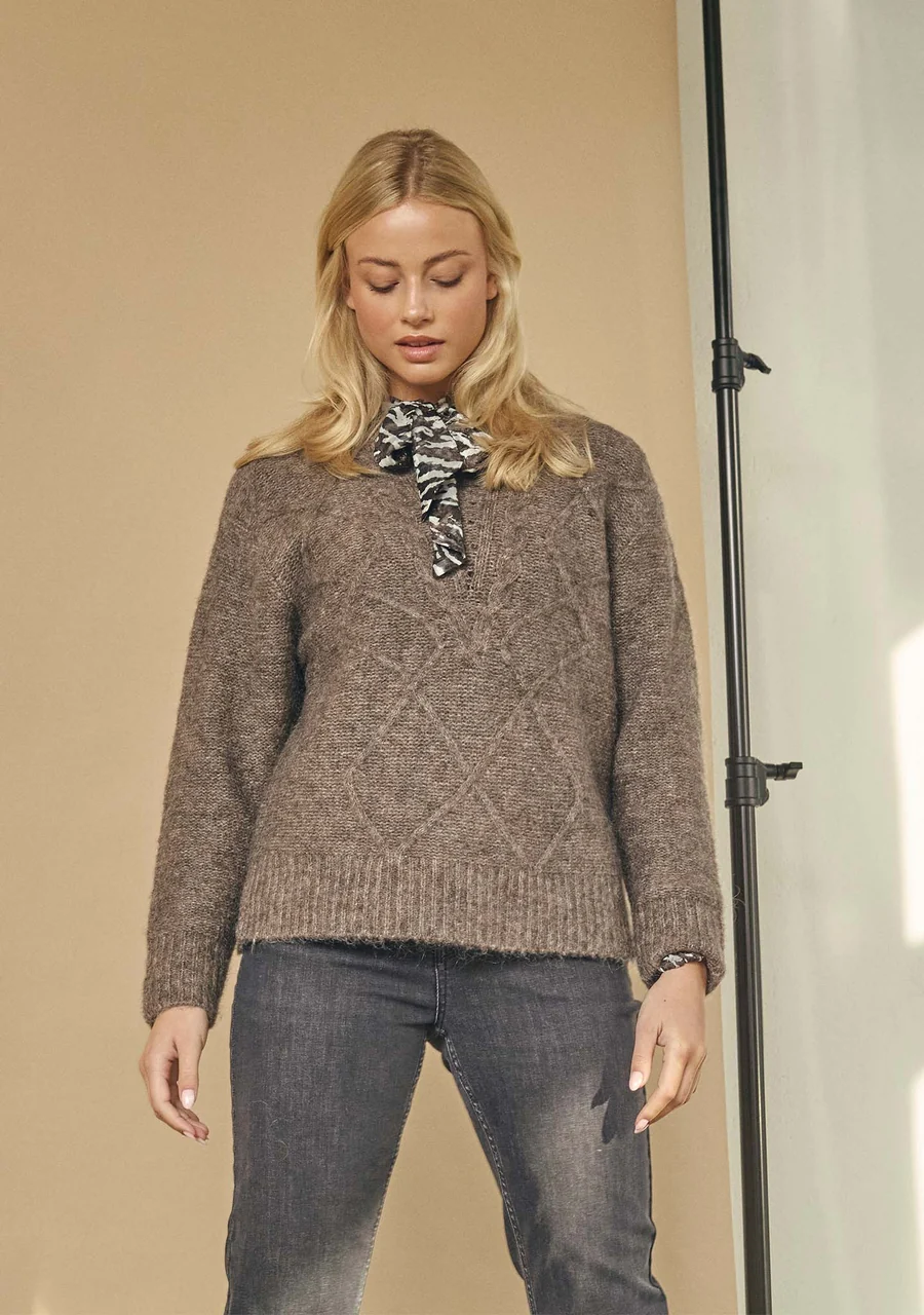 Anna långärmad stickad taupe melange