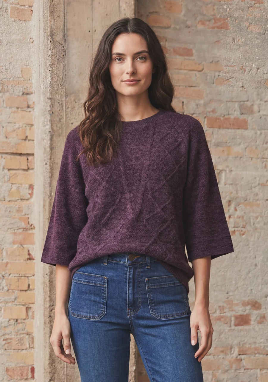 Anna kortärmad stickad aubergine