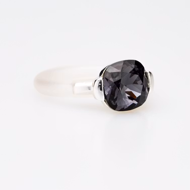 Square Pure Crystal Silver Ring