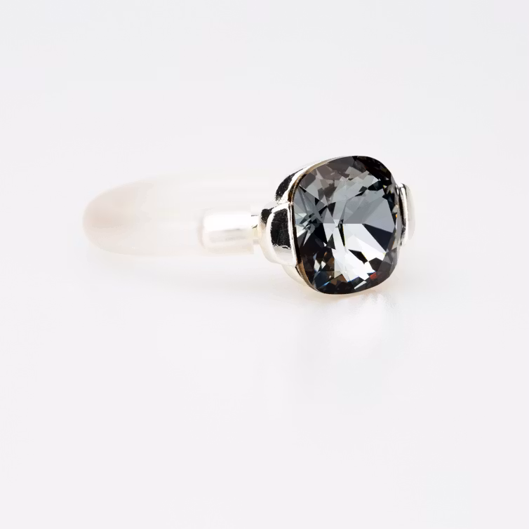 Square Pure Crystal Silver Ring