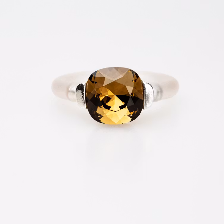 Square Pure Crystal Silver Ring