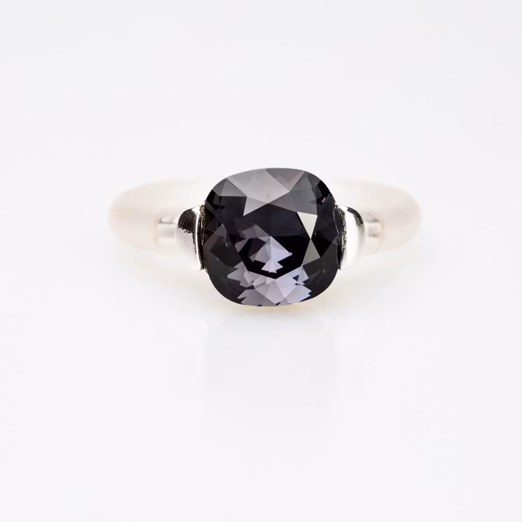 Square Pure Crystal Silver Ring