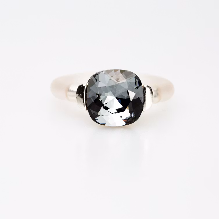 Square Pure Crystal Silver Ring