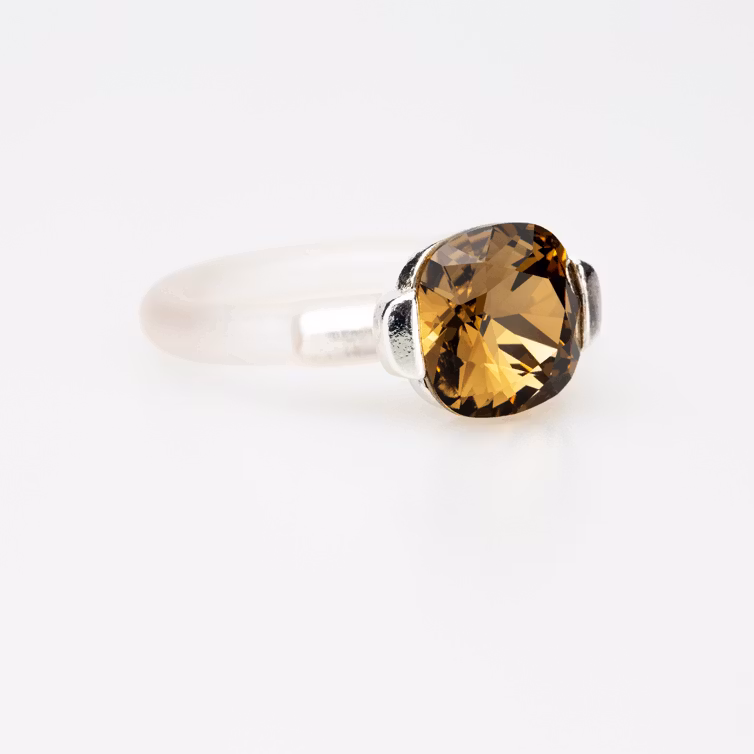 Square Pure Crystal Silver Ring