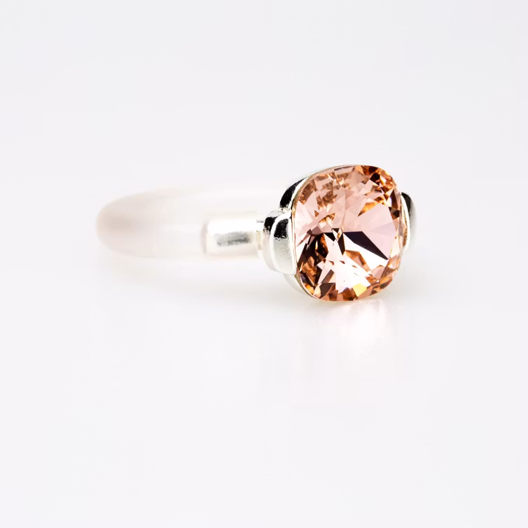 Square Pure Crystal Silver Ring