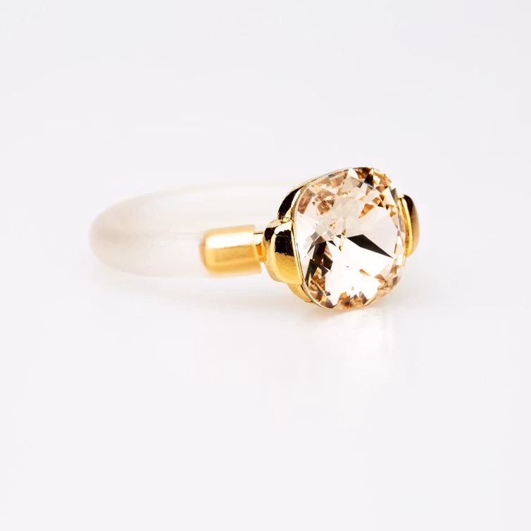 Square Pure Crystal Silver Ring