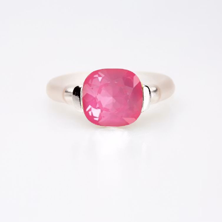 Square Pure Crystal Silver Ring