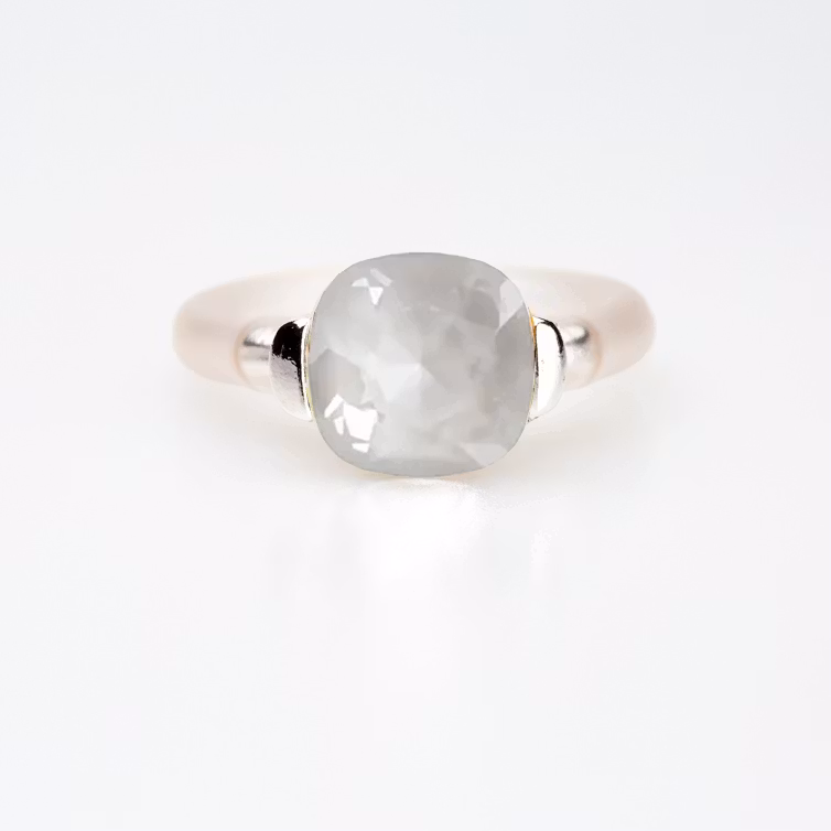 Square Pure Crystal Silver Ring