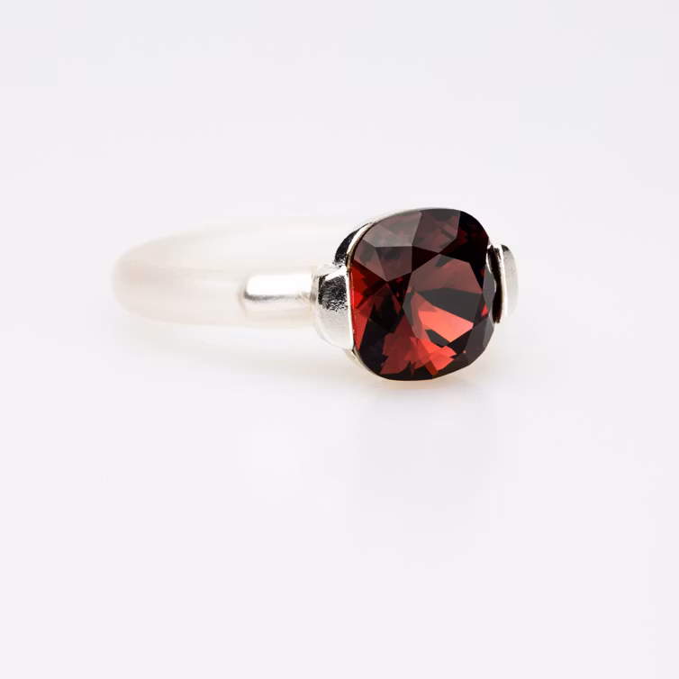 Square Pure Crystal Silver Ring
