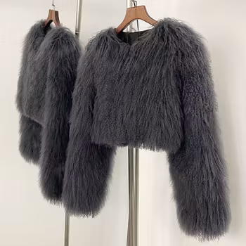 BECCA CROPPED SHEARLING JACKET GRAY