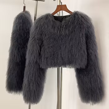 BECCA CROPPED SHEARLING JACKET GRAY