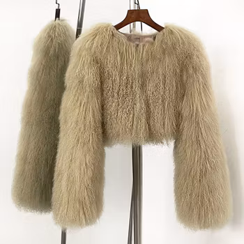 BECCA CROPPED SHEARLING JACKET BEIGE
