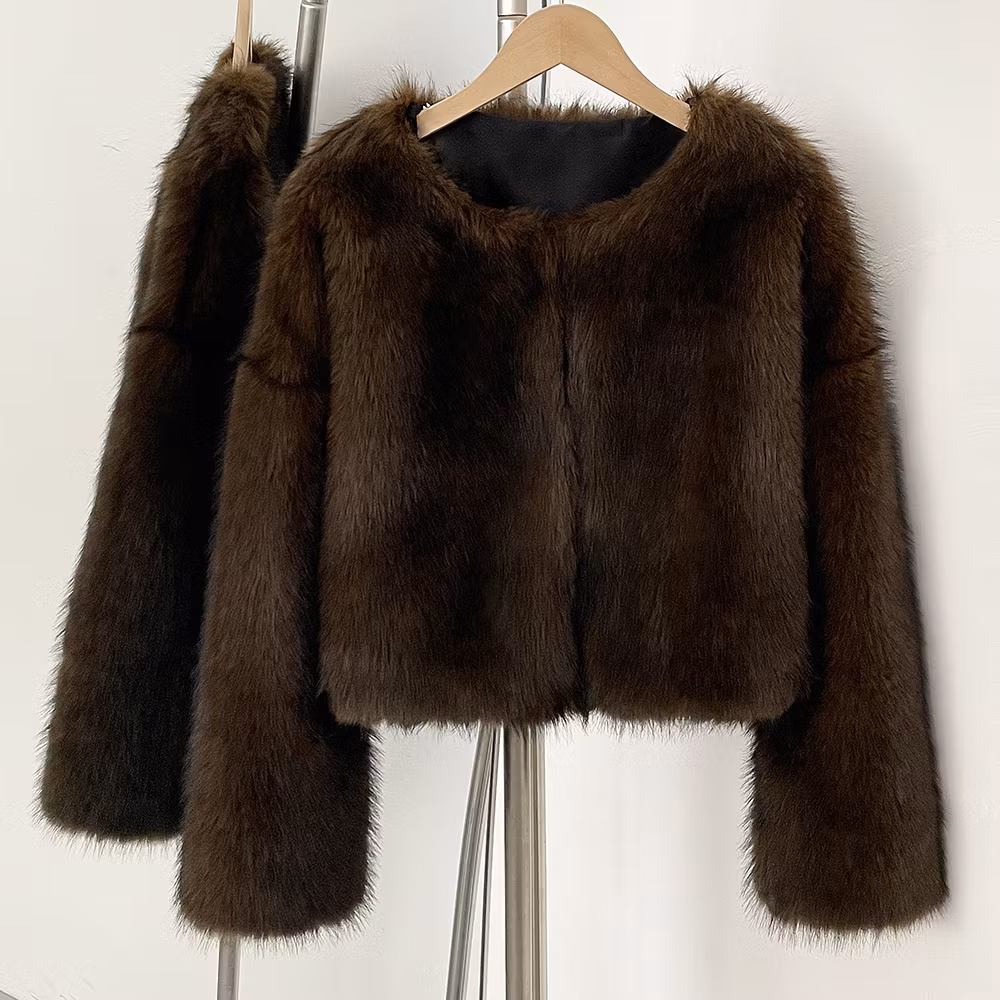 CARA FAKE FUR JACKET BROWN