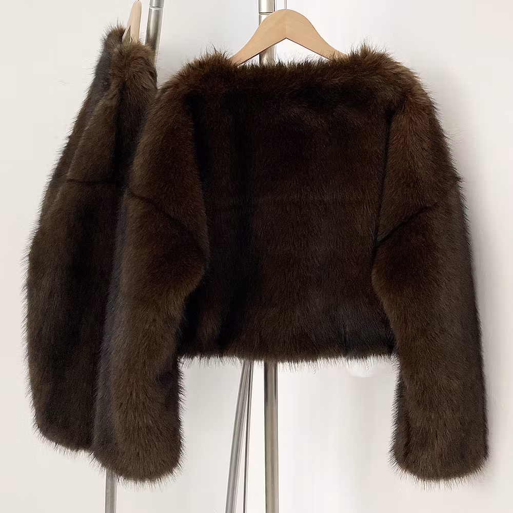 CARA FAKE FUR JACKET BROWN