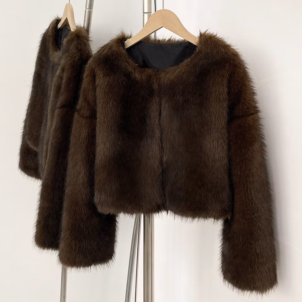 CARA FAKE FUR JACKET BROWN