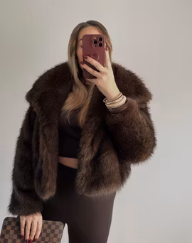 BROOKLYN FAKE FUR COAT COCOA