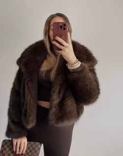 BROOKLYN FAKE FUR COAT COCOA