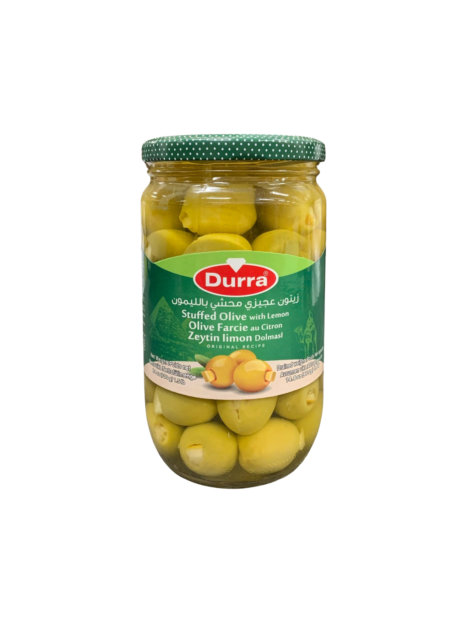 Stora Gröna Oliver fyllda med Lime - Durra 700g