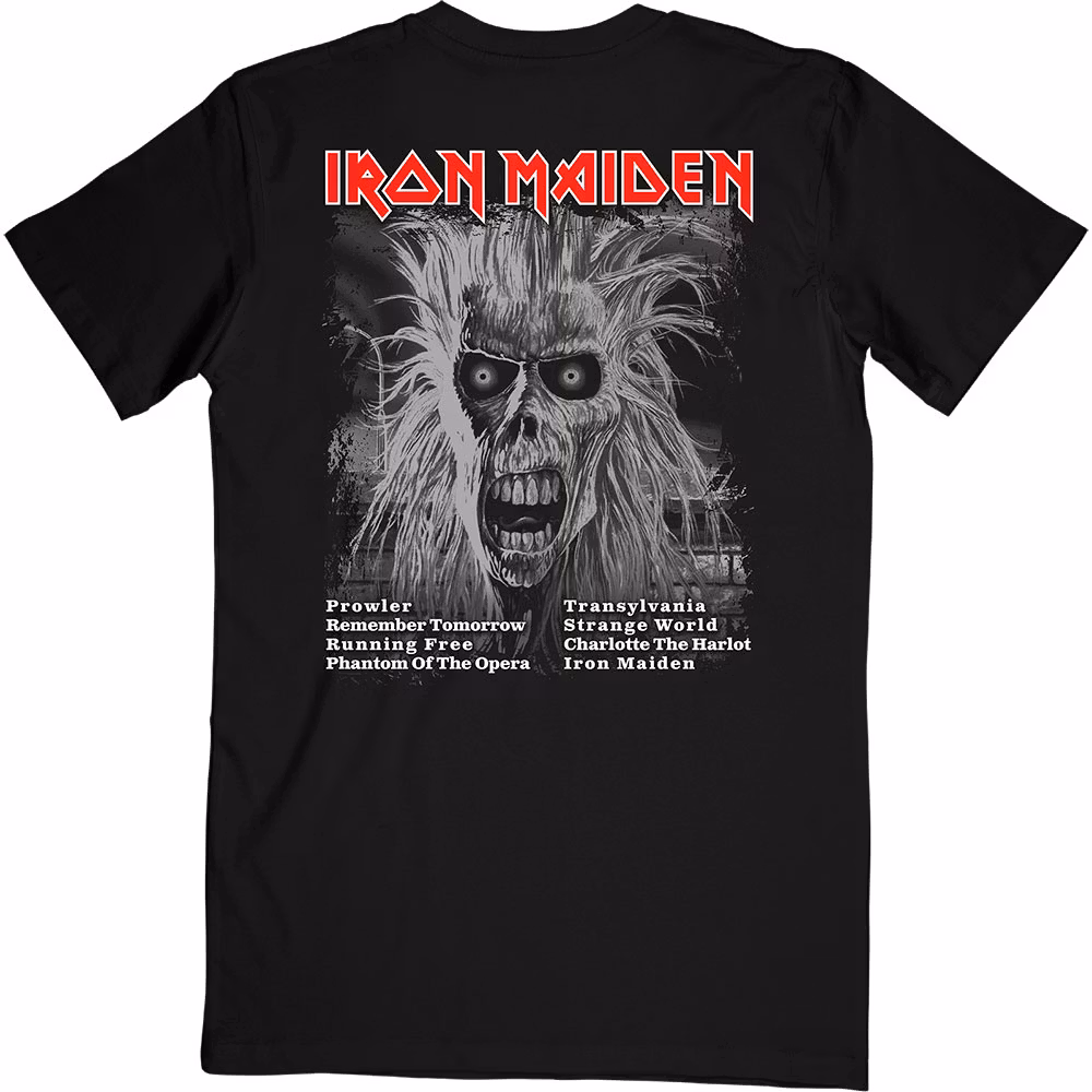 IRON MAIDEN: First Album Tracklist V.3 (back print) T-shirt (black)