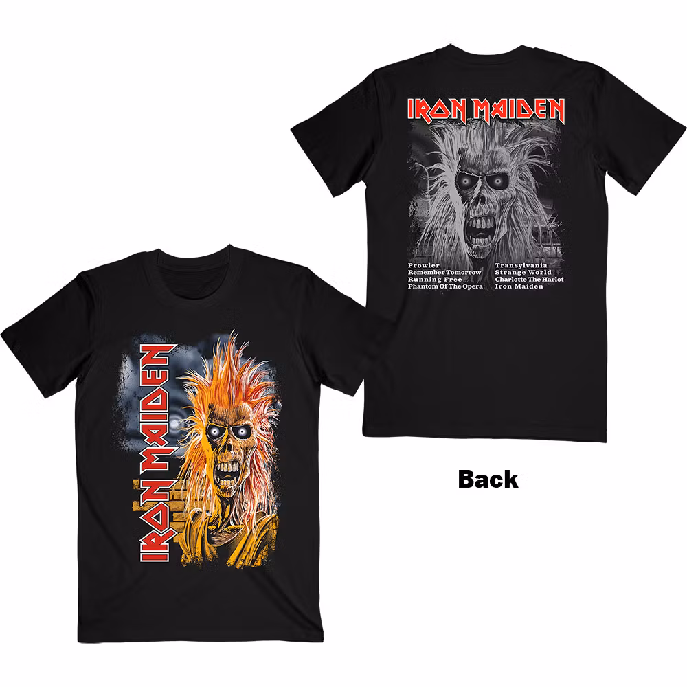 IRON MAIDEN: First Album Tracklist V.3 (back print) T-shirt (black)