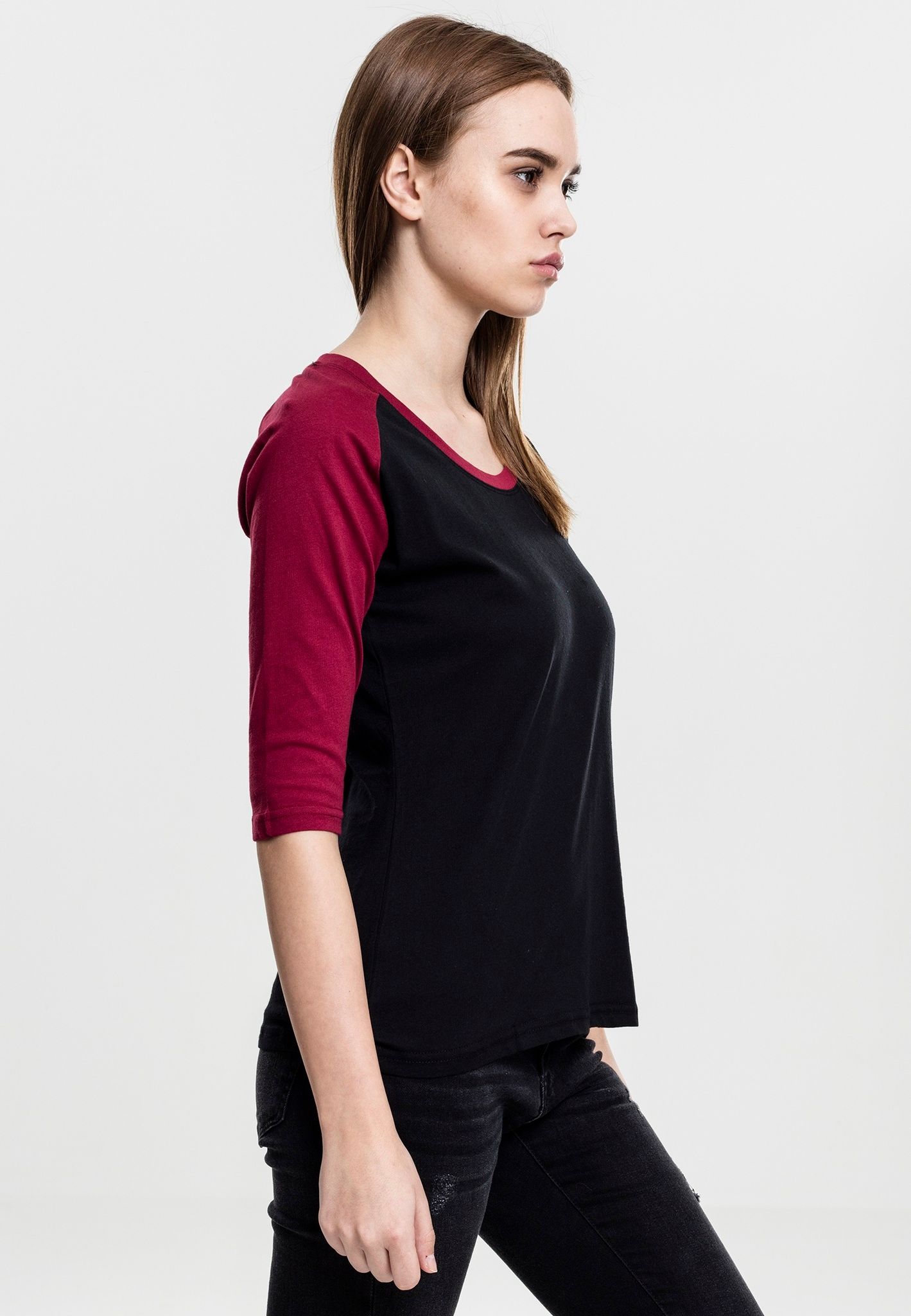 URBAN CLASSICS: Ladies 3/4 Contrast Raglan Tee (black/burgundy)