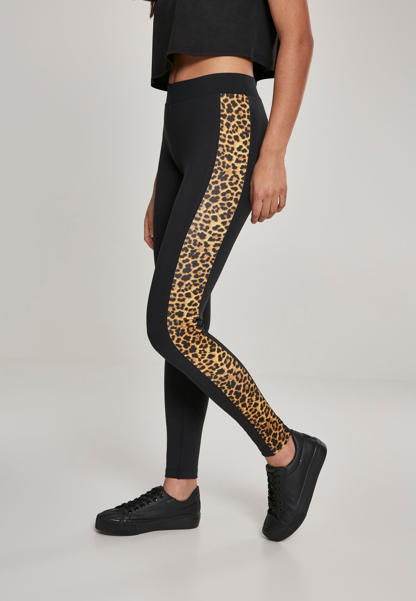URBAN CLASSICS: Ladies Side Striped Pattern Leggings (black/leo)