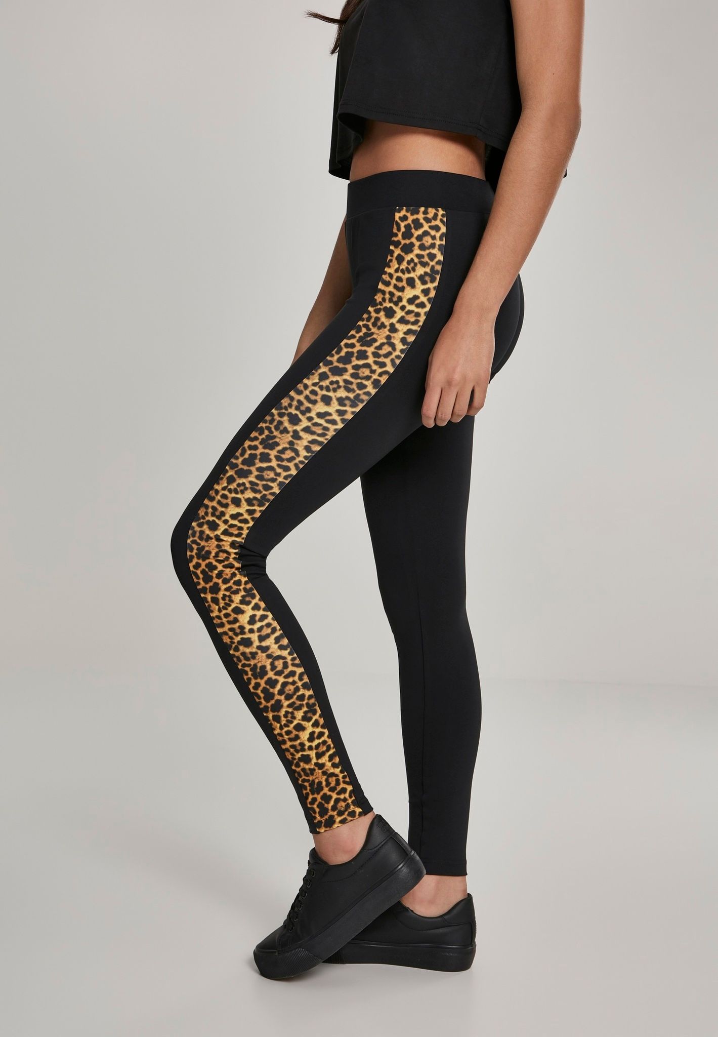 URBAN CLASSICS: Ladies Side Striped Pattern Leggings (black/leo)