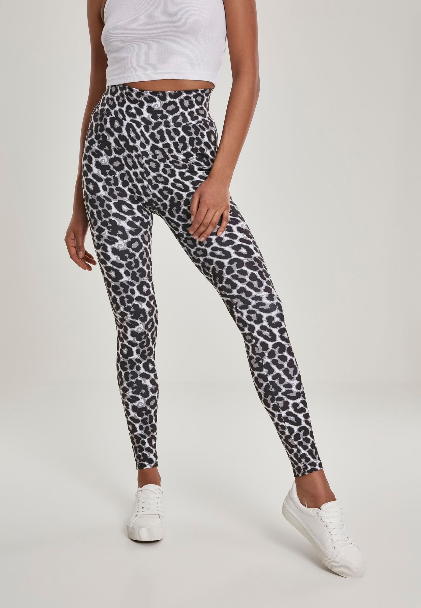 URBAN CLASSICS: Ladies AOP High Waist Leggings (grey leo)