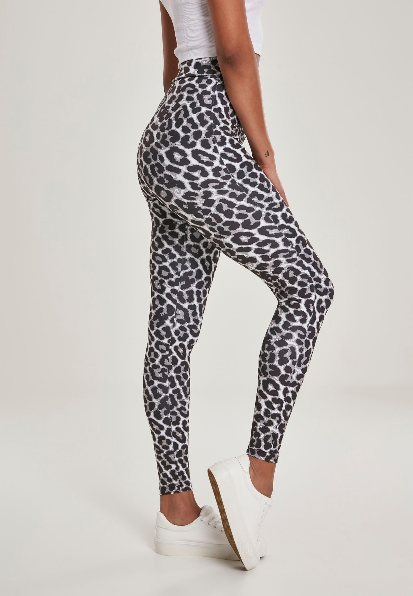 URBAN CLASSICS: Ladies AOP High Waist Leggings (grey leo)