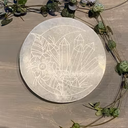 Selenitplatta Rund med gravyr