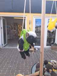 Får med grøn rygsæk.