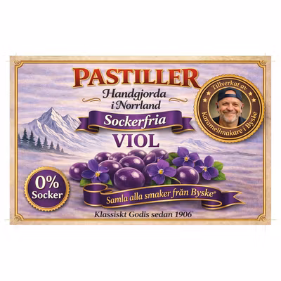 Sockerfria violpastiller ~50g