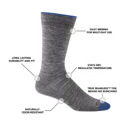 Darn Tough Men's Solid Crew Lightweight Lifestyle Sock - Gray
