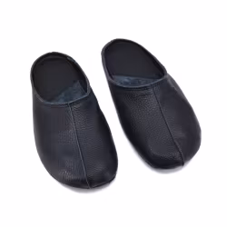 OmaKing Wide Toe Leather Slippers (Black)