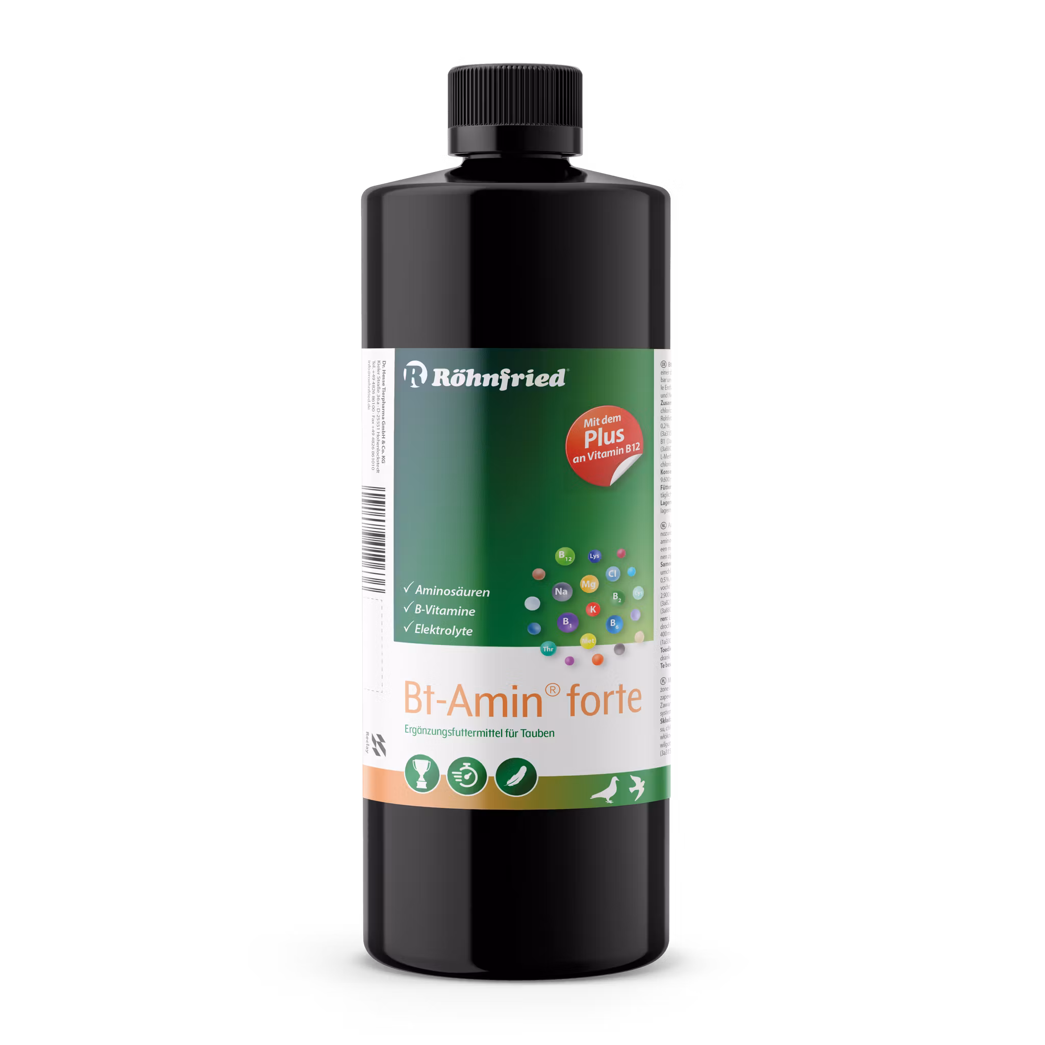 Rohnfried BT-Amin Forte, 1 liter (innehåller höga doser av aminosyror, elektrolyter och B-vitaminer).