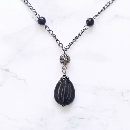 Halsband Med Blå Guldsten - Droppen L