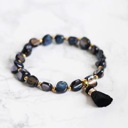 Färgglatt Armband Med Svart Tofs - Blå Ros