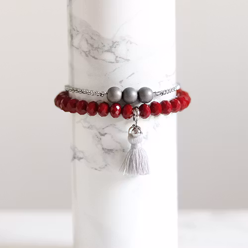 Armbandset I Djupröd Och Grå - Amaryllisen A