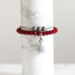 Armbandset I Djupröd Och Grå - Amaryllisen A