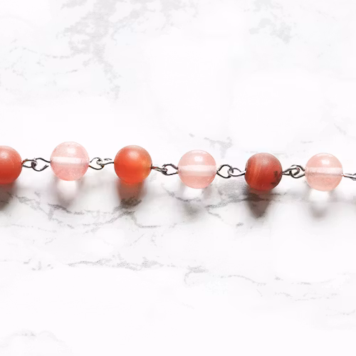 Pärlhalsband Med Stenar - Hallonet A