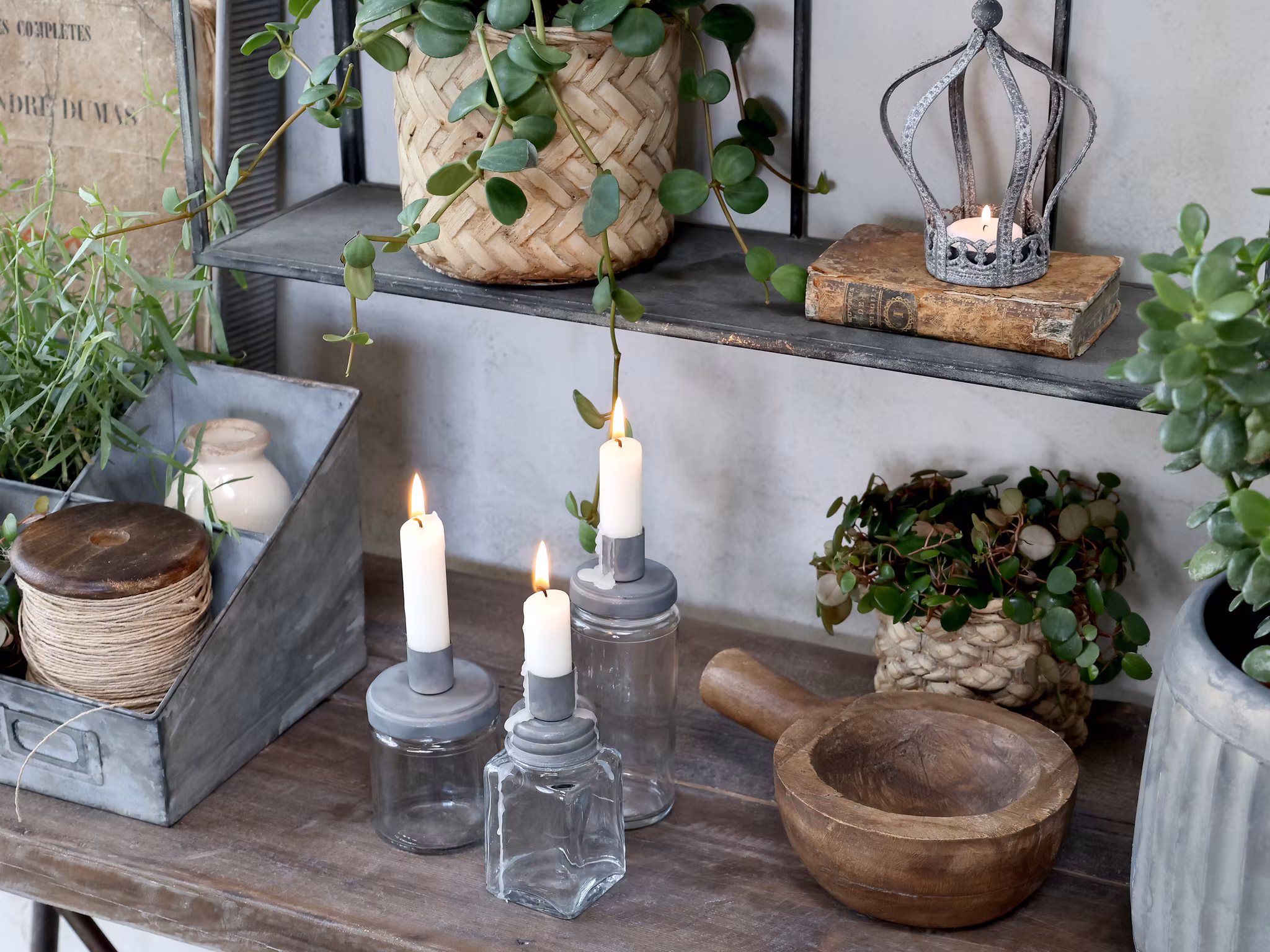 Lysestage m. glas Mellem