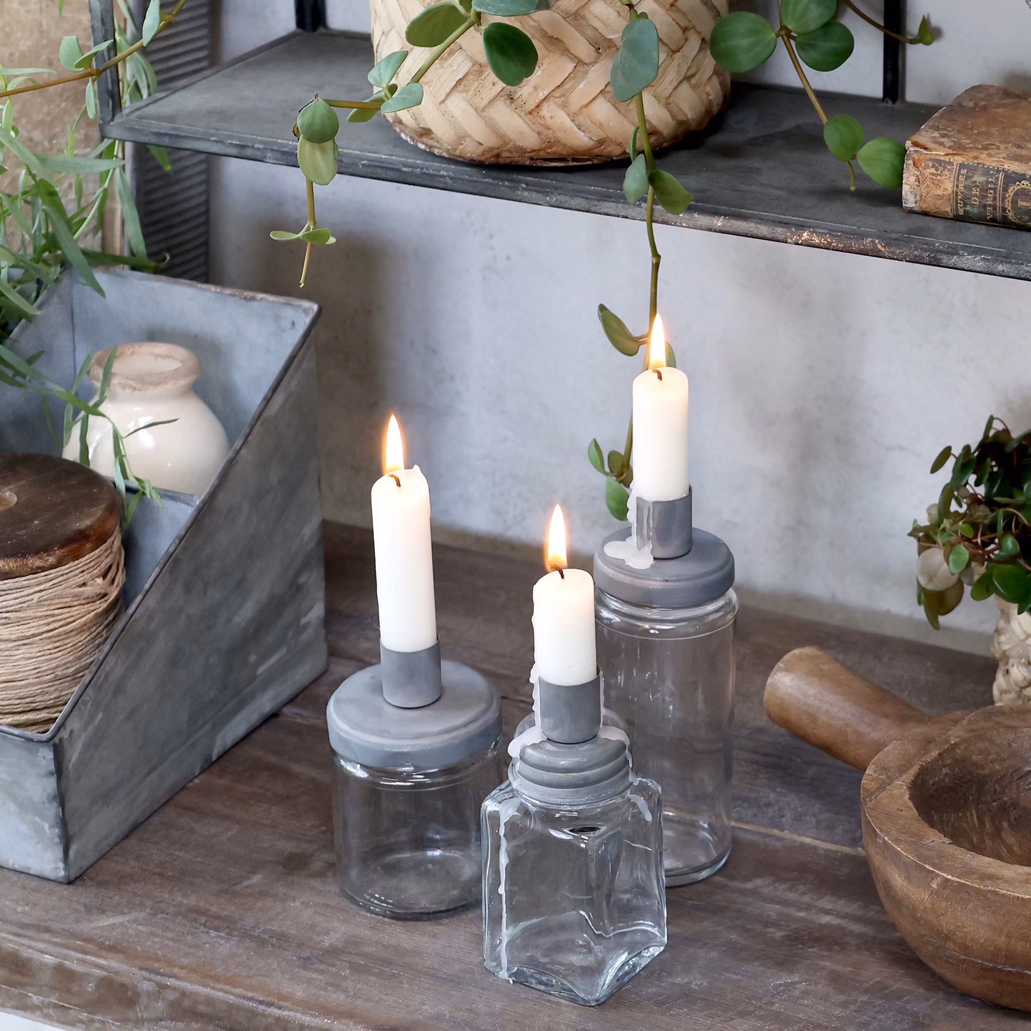 Lysestage m. glas Mellem