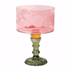 Glas etagere, pink/gul/grøn