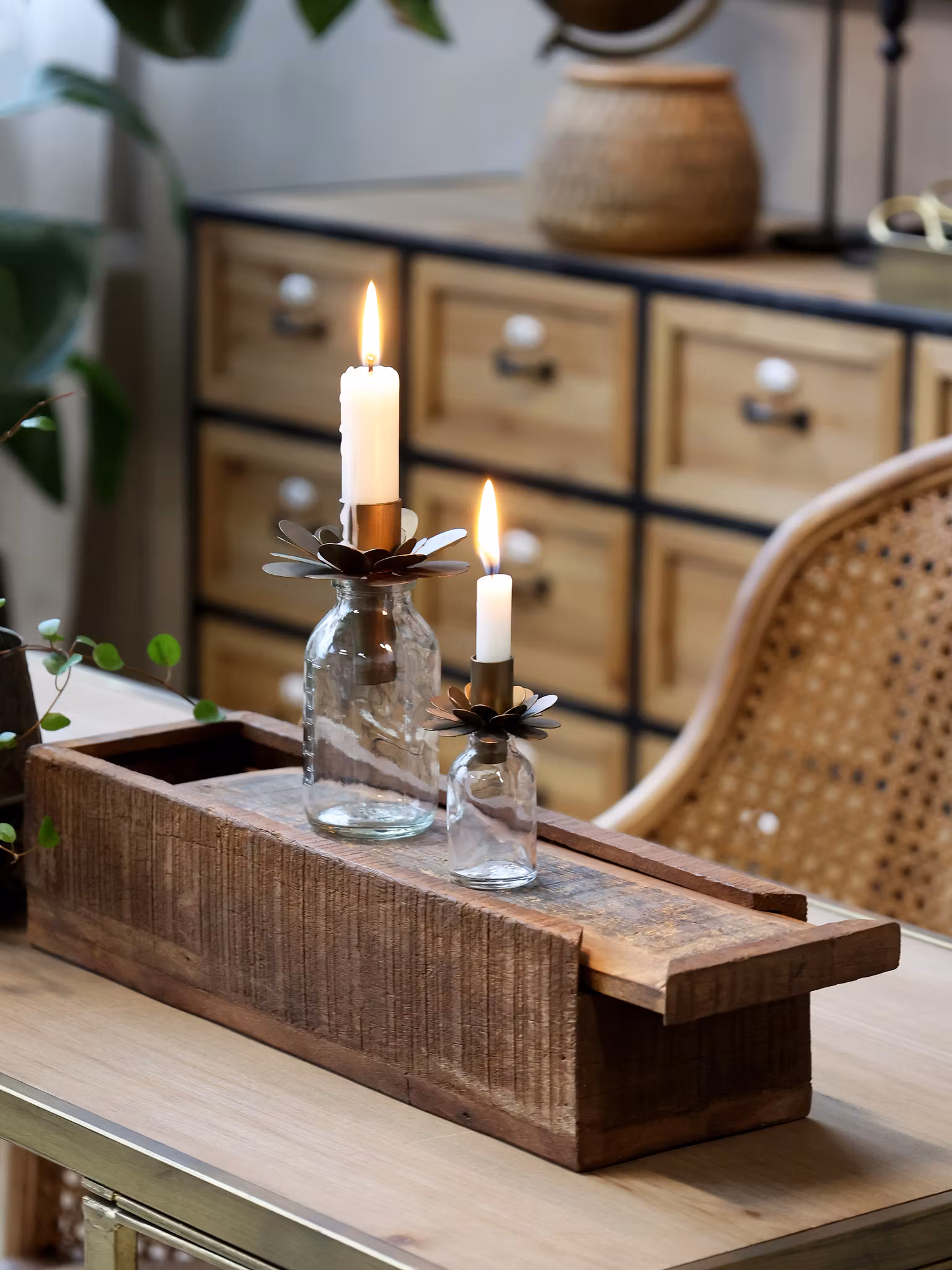 Glasflaske med lysholder kertelys/juletræslys